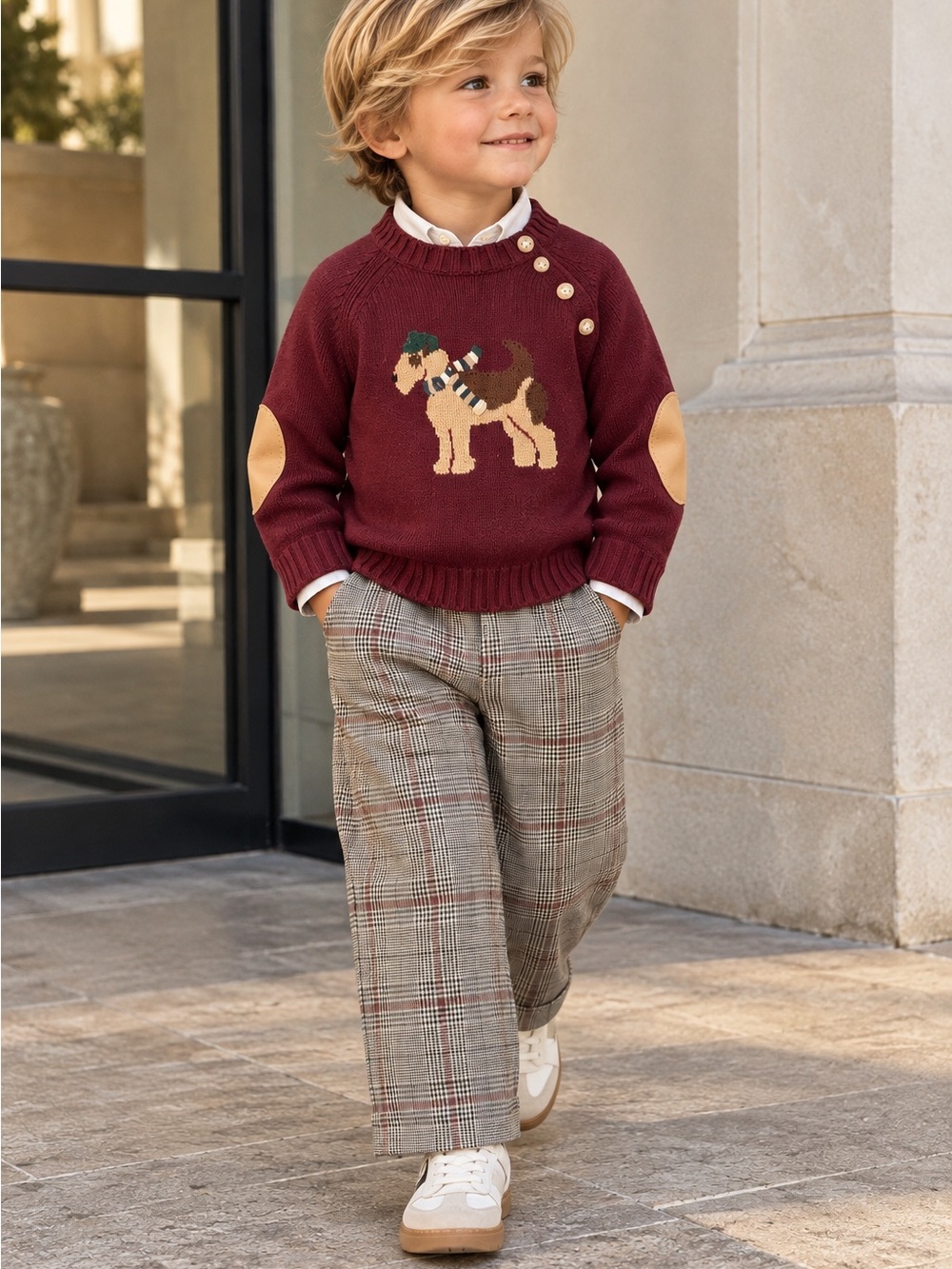 Janie and Jack Boys 2T Dog Sweater & Plaid Pants 2 Piece Fall Outfit